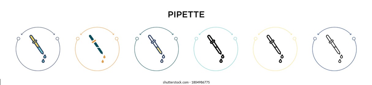 Pipette icon in filled, thin line, outline and stroke style. Vector illustration of two colored and black pipette vector icons designs can be used for mobile, ui, web