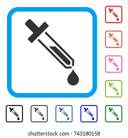 Pipette icon. Flat gray pictogram symbol inside a light blue rounded rectangle. Black, gray, green, blue, red, orange color additional versions of Pipette vector.