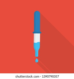 pipette icon in flat style with long shadow, isolated vector illustration on red transparent background