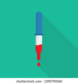 pipette icon in flat style with long shadow, isolated vector illustration on green transparent background