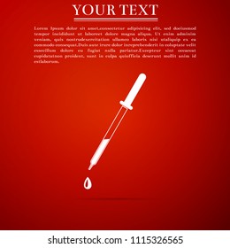 Pipette icon isolated on red background. Element of medical, chemistry lab equipment. Pipette with drop. Medicine symbol. Flat design. Vector Illustration