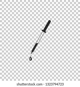 Pipette icon isolated on transparent background. Element of medical, chemistry lab equipment. Pipette with drop. Medicine symbol. Flat design. Vector Illustration