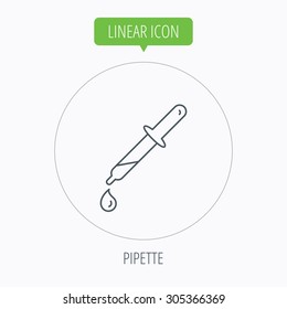 Pipette icon. Laboratory analysis sign. Linear outline circle button. Vector