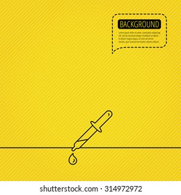 Pipette icon. Laboratory analysis sign. Speech bubble of dotted line. Orange background. Vector
