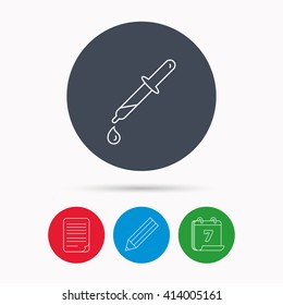 Pipette icon. Laboratory analysis sign. Calendar, pencil or edit and document file signs. Vector