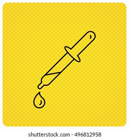 Pipette icon. Laboratory analysis sign. Linear icon on orange background. Vector