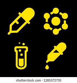 pipette icons set with dropper, chemistry liquid in test tube and benzene vector set