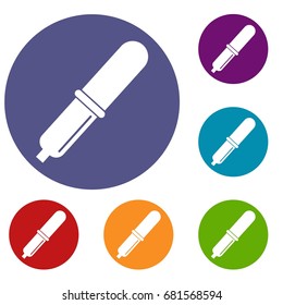 Pipette icons set in flat circle red, blue and green color for web