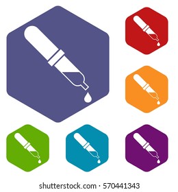 Pipette icons set rhombus in different colors isolated on white background