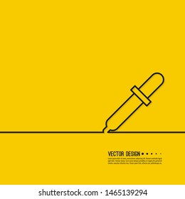 Pipette in linear style. Vector background with a pipette on a yellow background.