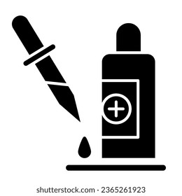 Pipette and medical bottle solid icon, Healthcare concept, Medicine vial and dropper sign on white background, Pipette with liquid drop icon in glyph style, mobile and web. Vector graphics