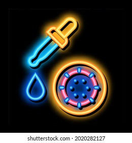 Vector de señal de luz de neón de microbio de pipeta. Icono brillante en el signo de la microbe de la pipeta. ilustración de símbolo transparente
