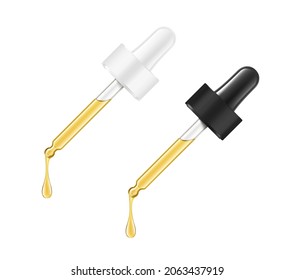 Pipette mockup for dropper bottle isolated on white background. Vector illustration. Front view. Сan be used for cosmetic, medical and other needs. EPS10.	