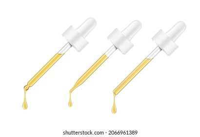 Pipette mockup for dropper bottle isolated on white background. Vector illustration. Front view. Сan be used for cosmetic, medical and other needs. EPS10.