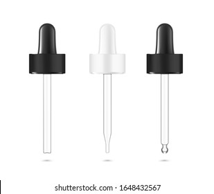 Pipette mockups for dropper bottle  isolated on white background. Vector illustration. Front view. Сan be used for cosmetic, medical and other needs. EPS10.