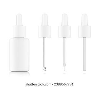 Pipette mockups for dropper bottle  isolated on white background. Vector illustration. Front view. Сan be used for cosmetic, medical and other needs. EPS10.