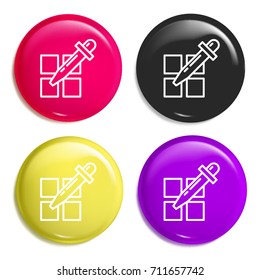 Pipette multi color glossy badge icon set. Realistic shiny badge icon or logo mockup