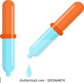 Pipette with orange tip. Water and medicine.
