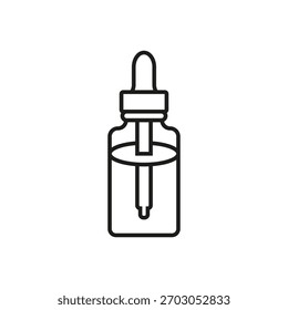 Pipeta contorno ícone de vetor com garrafa de conta-gotas. Ilustração isolada de Line art em um fundo branco.