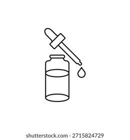 Pipette outline vector icon with dropper bottle. Line art isolated illustration on a white background.