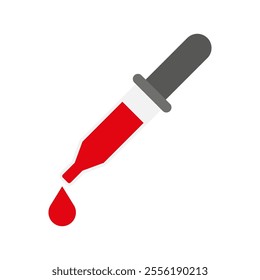 pipette with picture of blood, flat vector illustration of eyedropper with drop isolated on white, medical subject