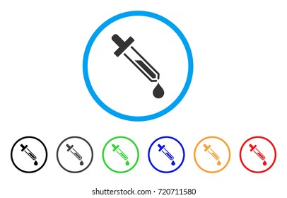 Pipette rounded icon. Style is a flat pipette grey symbol inside light blue circle with black, gray, green, blue, red, orange variants. Vector designed for web and software interfaces.