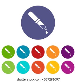Pipette set icons in different colors isolated on white background