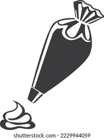 Piping bag with cream swirl. Icing tool icon