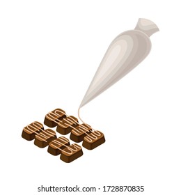 Piping Bag with Pastry Decorating Chocolate Sweets Vector Illustration