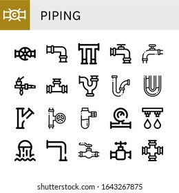 piping simple icons set. Contains such icons as Pipe, Valve, Pipes, Water meter, Irrigation system, Sewer, can be used for web, mobile and logo
