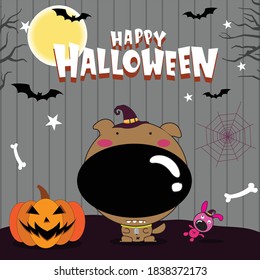 PiPo Brown thai dog playing with little pink rabbit in halloween day.