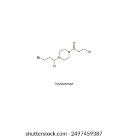 Estructura molecular esquelética plana de Pipobroman Medicamento antineoplásico utilizado en el tratamiento de la leucemia mieloide crónica. Diagrama científico de la Ilustración vectorial.