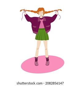 
Pippi long stocking, redhead girl with pigtails, vector graphics