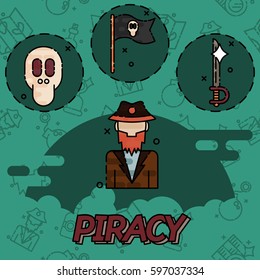 Piracy flat concept icons