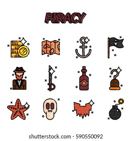 Piracy flat icons set