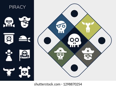  piracy icon set. 13 filled piracy icons. Simple modern icons about  - Skull, Poison, Pirate, Jolly roger