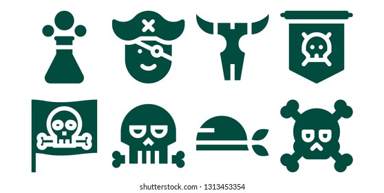 piracy icon set. 8 filled piracy icons.  Simple modern icons about  - Pirate, Poison, Skull, Jolly roger