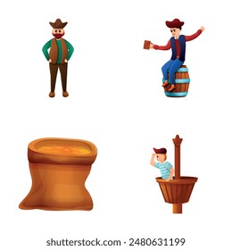Piracy icons set cartoon vector. Cartoon pirate character. Adventure concept