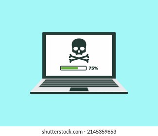 Piracy on the computer as online crriminality and robbery. Copyright infringement and illegal downloading on the internet. Vector illustration of lapton with pirate on the screen