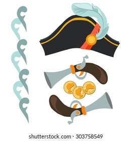 Piracy treasure vector icon set on white background.