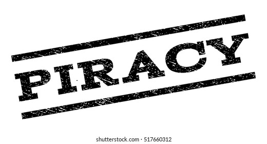 Piracy watermark stamp. Text caption between parallel lines with grunge design style. Rubber seal stamp with scratched texture. Vector black color ink imprint on a white background.