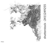 Piraeus city map with roads and streets, Greece. Vector outline illustration.