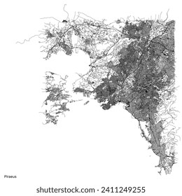 Mapa de la ciudad del Pireo con carreteras y calles, Grecia. Ilustración del contorno del vector.