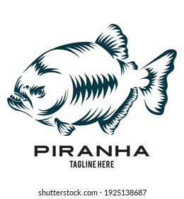 Piranha amazon fish vector illustration in tribal design style logo, perfect for fishing club logo, tattoo and t shirt design