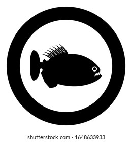 Piranha angry fish icon in circle round black color vector illustration flat style image