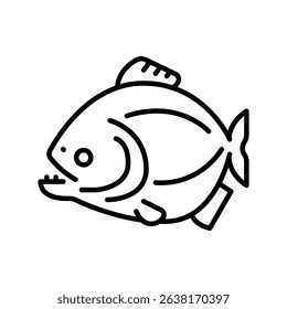 piranha black line icon for digital and print projects. South american animals. Minimal clean icons for apps and websites. Modern simple icons for UI UX and branding