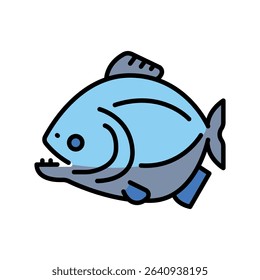 piranha color flat icon for digital and print projects. South american animals. Minimal clean icons for apps and websites. Modern simple icons for UI UX and branding