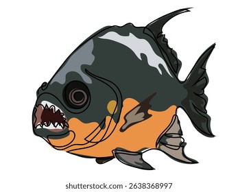 Piranha in continuous line drawing on a white background.