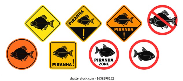 Piranha danger sign. Isolated piranha on white background