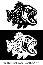Piranha Peixe Preto Branco Linha Art
